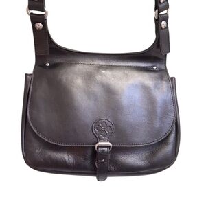 Patricia Nash Black Leather Shoulder Messenger saddle flap bag